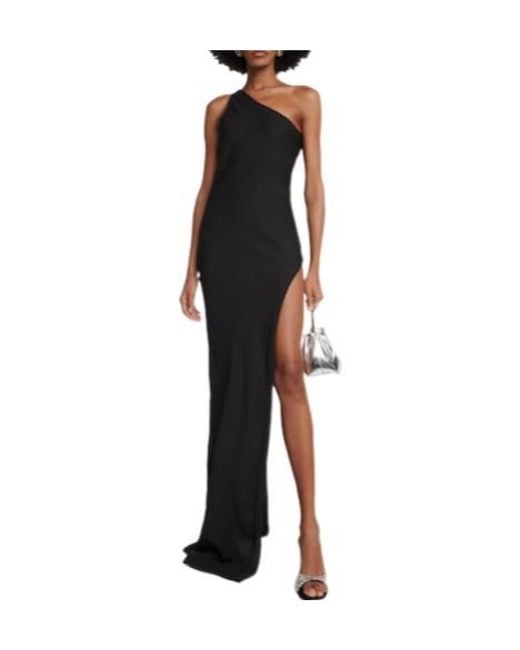 Monot Black One-Shoulder Chiffon Maxi Dress