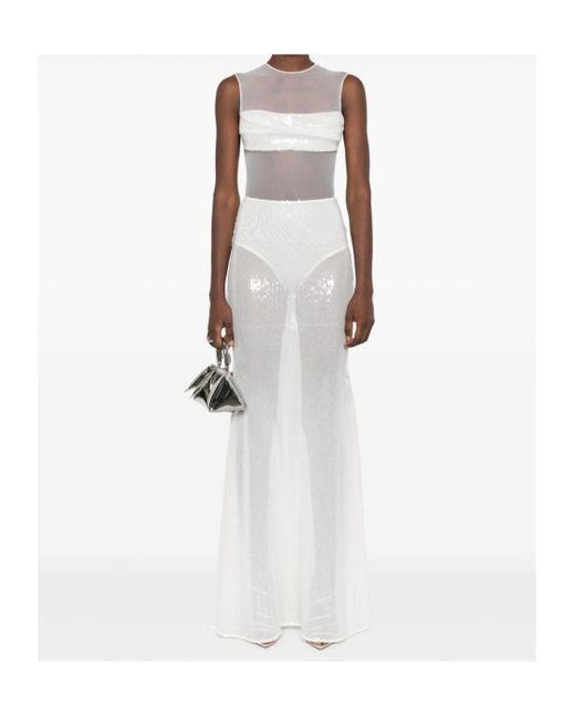 Alex Perry White Sequined Mesh Dress Dress