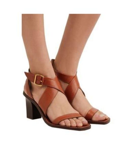 Chloé Brown Solid Square-Toe Block Heel Sandals