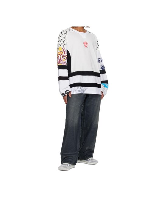 MARINE SERRE White Upcycled Graphic Jersey Ls Hockey T-Shirt for men