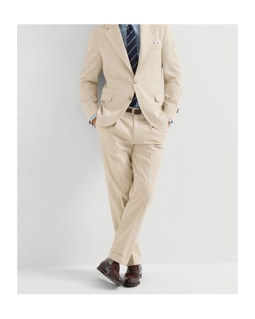 Brunello Cucinelli Natural Cotton And Virgin Wool Gabardine Trousers With Pleat for men
