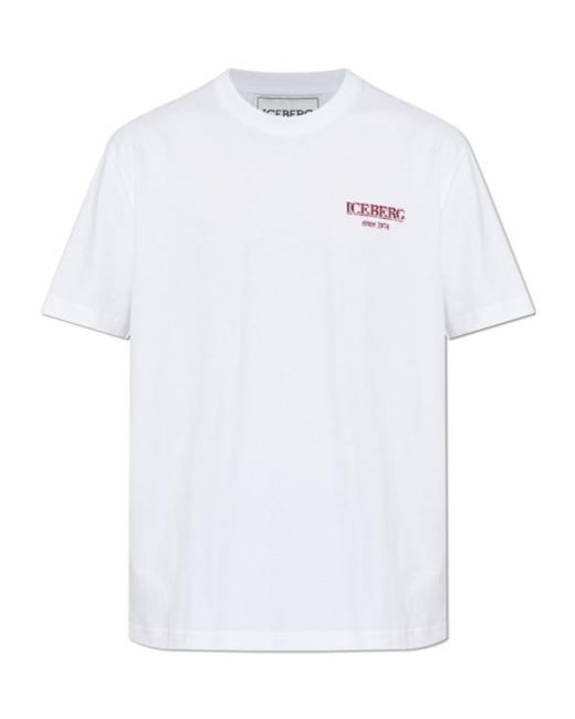 Iceberg White Print Crewneck T-Shirt for men