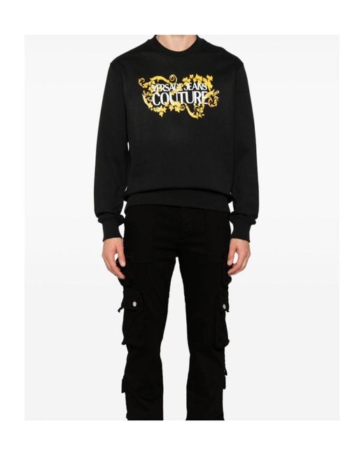 Versace Jeans Black Logo-Print Cotton Sweatshirt for men