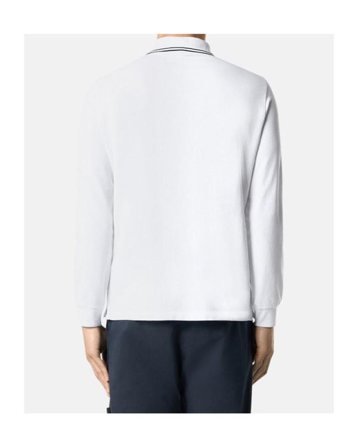 Stone Island White Slim Fit Long Sleeve Polo Shirt With Compass Patch for men