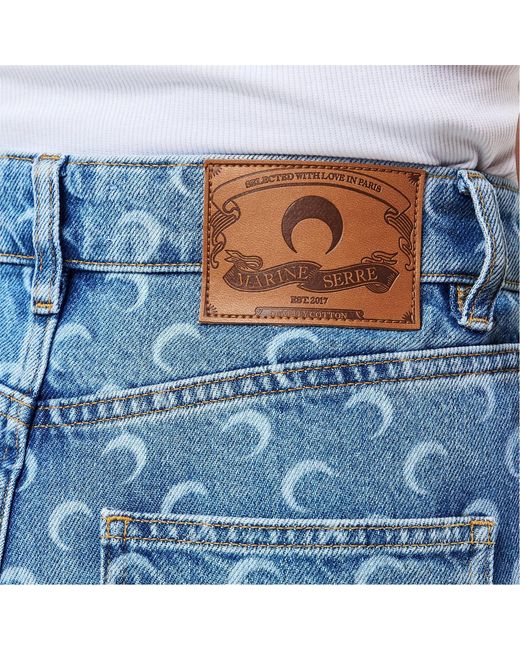 MARINE SERRE Blue Moon Print Denim Pants