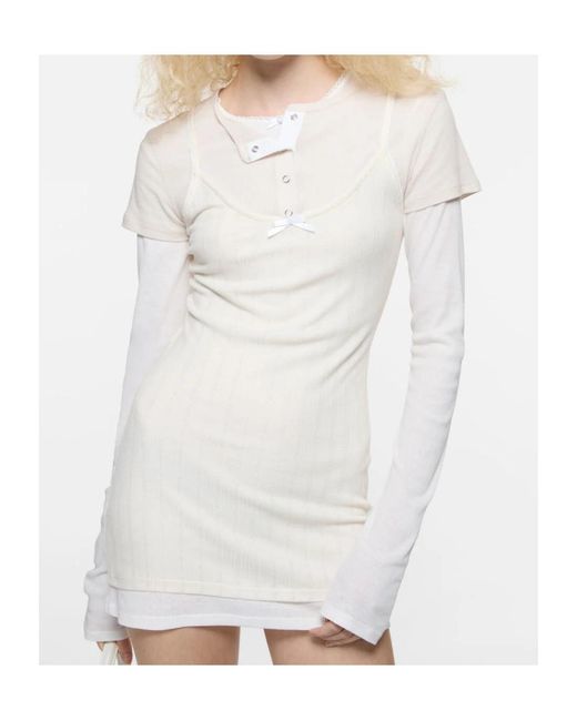 Acne White Layered-Effect Bow-Detail Mini Dress