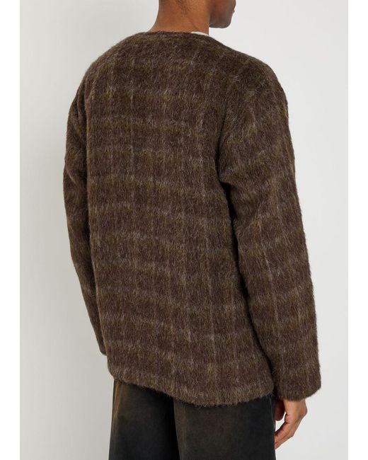 Our Legacy Brown Checked Brushed Wool-Blend Cardigan for men
