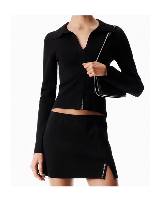 Alexander Wang Black Long-Sleeve Polo-Collar Blouse