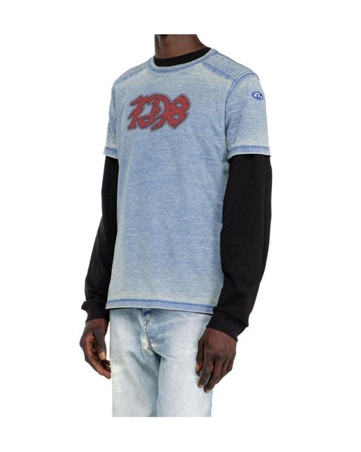 DIESEL Blue Burnout T-Shirt With D78 Print for men