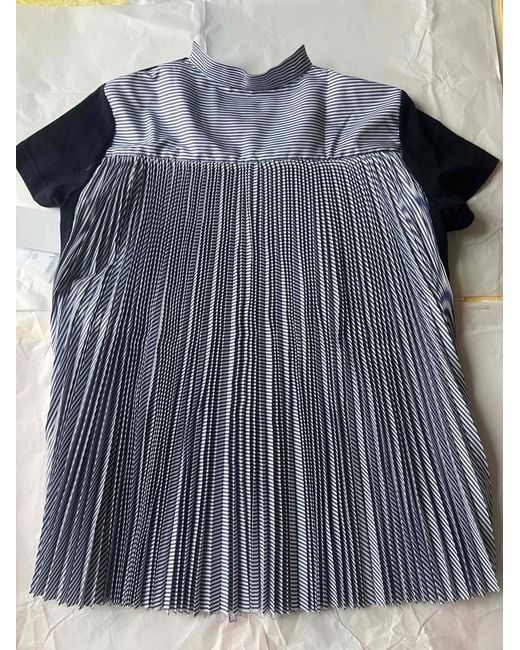 Sacai Black Stripe Detailed Pleated T-Shirt