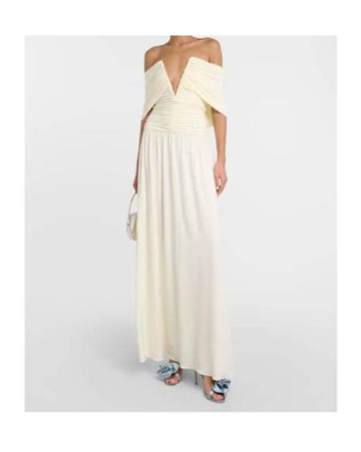 Magda Butrym White Off-Shoulder Gathered Maxi Dress