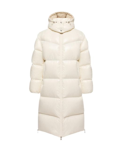 Moncler White Harfang Hooded Long Down Coat