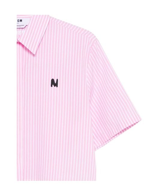 MSGM Pink Striped Cropped Shirt