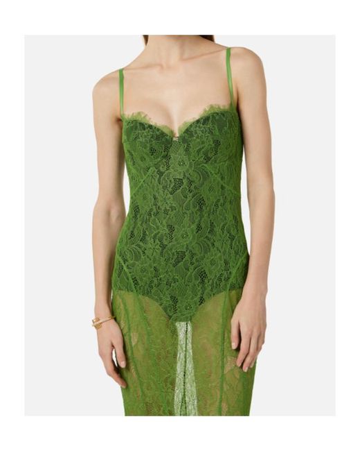 Elisabetta Franchi Green Sheer Lace Maxi Dress
