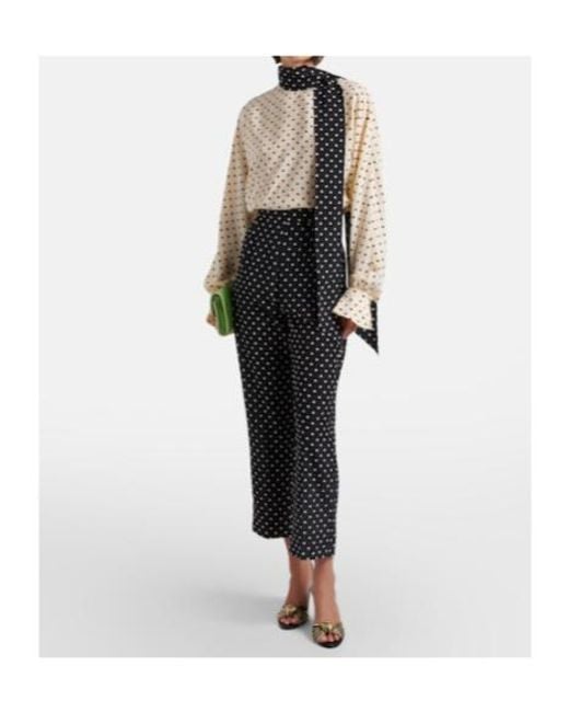 Valentino Black Silk Crêpe De Chine Polka-Dot Straight Pants