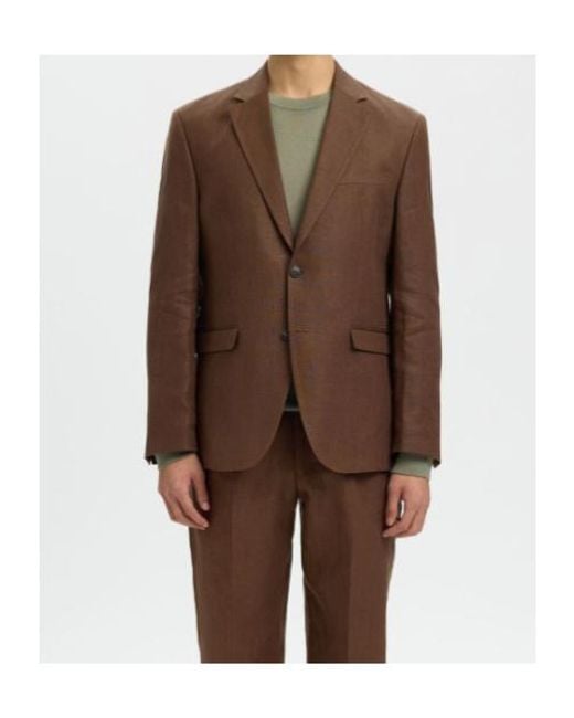 SELECTED Brown Regular Fit Linen Blazer for men
