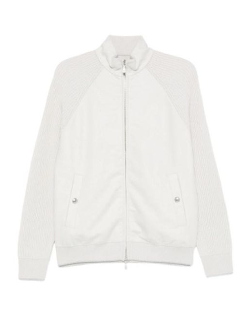Eleventy White Patchwork Bomber Jacket for men