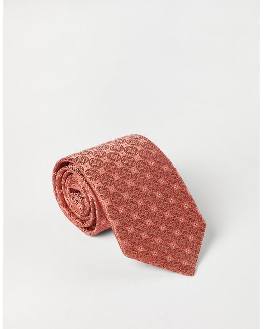 Brunello Cucinelli White Geometric-Patterned Silk Tie for men