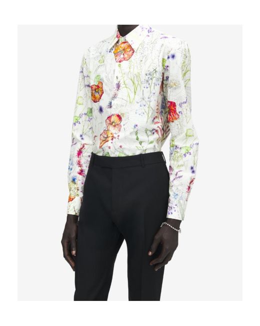 McQueen White Meadow Floral Printed Shirt for men