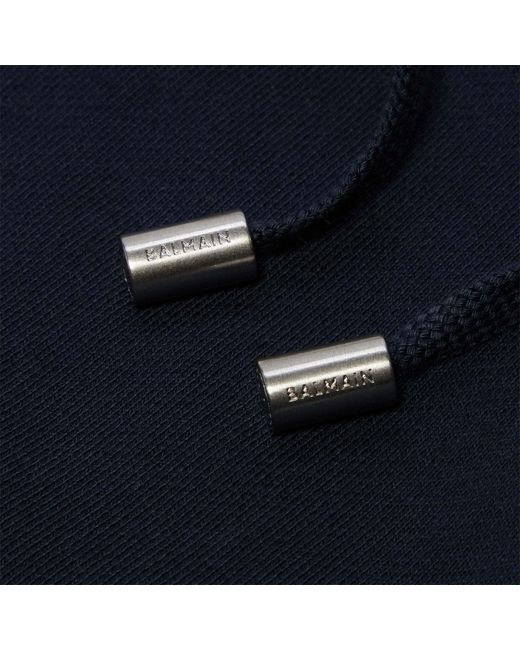 Balmain Blue Logo-Graphic Drawstring Hoodie for men