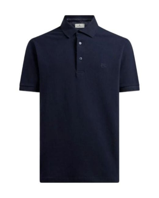 Etro Blue Logo-Embroidered Short-Sleeved Polo Shirt for men