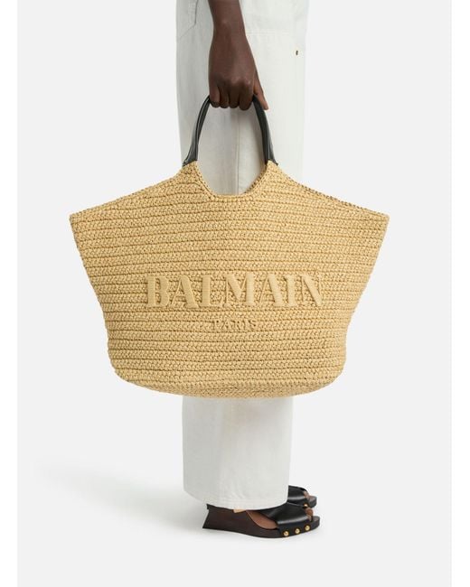 Balmain Natural Logo Raffia Tote Bag