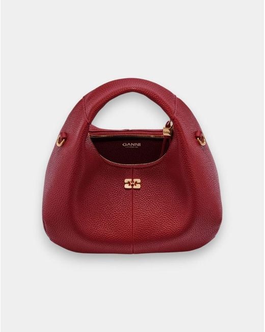 Ganni Red Grained Mini Hobo Bag