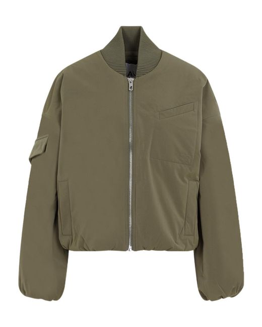 Ganni Green Drop Shoulder Bomber Jacket