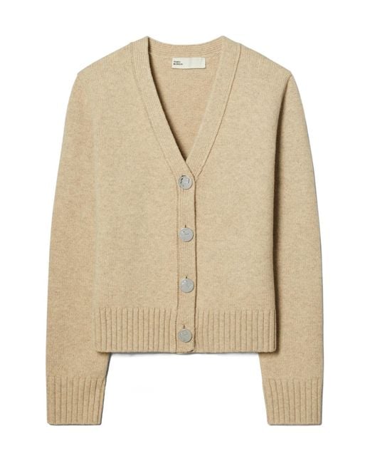 Tory Burch Natural V-Neck Buttoned Knitted Cardigan