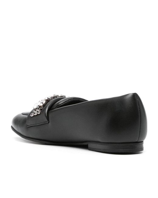 Casadei Black Embellished Slip-On Flat Shoes