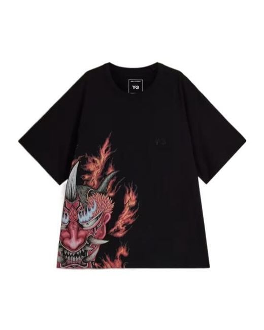 Y-3 Black Graphic Short Sleeve Tee for men