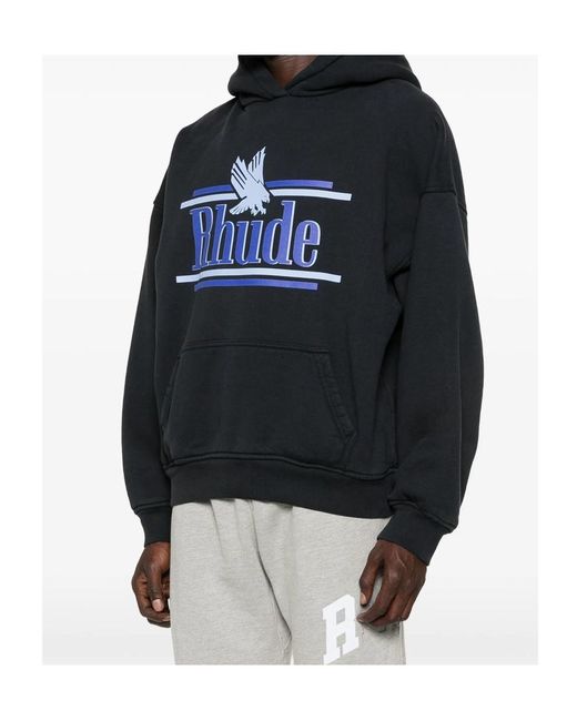 Rhude Black Logo-Print Pouch-Pocket Hoodie for men