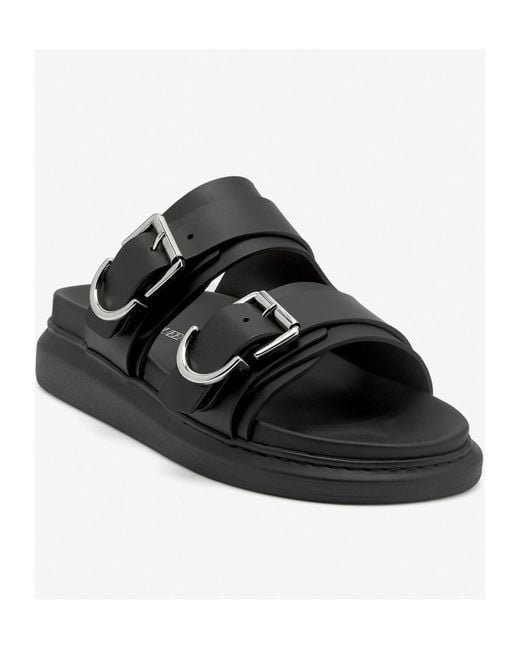 McQueen Black Hybrid Double Buckled Sandals for men