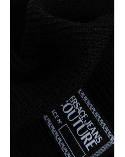 Versace Jeans Black Couture Logo Patch Ribbed-Knit Scarf for men
