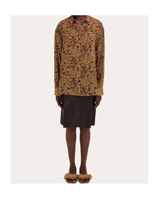 Ferragamo Brown Georgette Shirt With Orchid Print