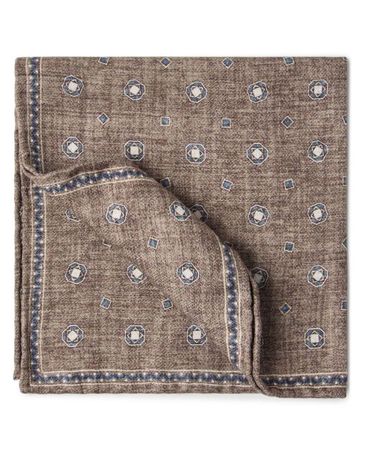 Brunello Cucinelli Brown Graphic-Print Silk Pocket Square for men