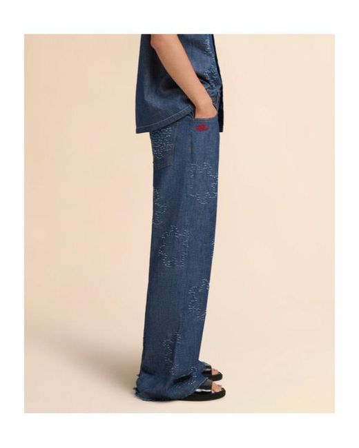 Marni Blue Frayed Sun Motif Chambray Jeans for men