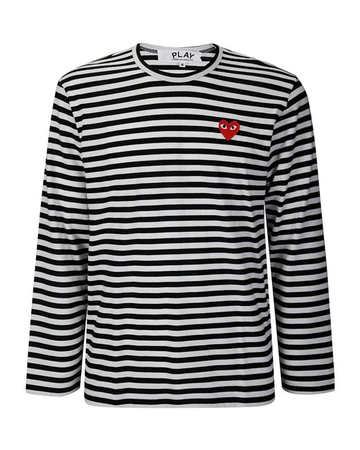 COMME DES GARÇONS PLAY Blue Striped Heart-Patch T-Shirt for men