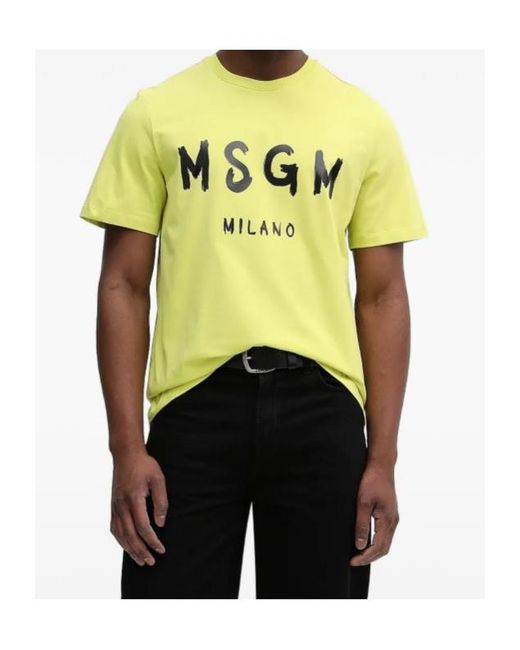 MSGM Yellow Logo-Detail T-Shirt for men