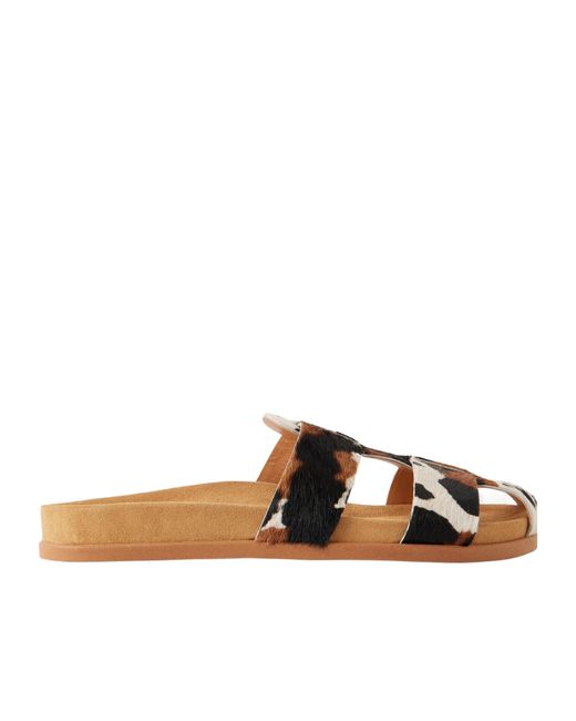 Ancient Greek Sandals Brown Cow-Print Calf Hair Sandals