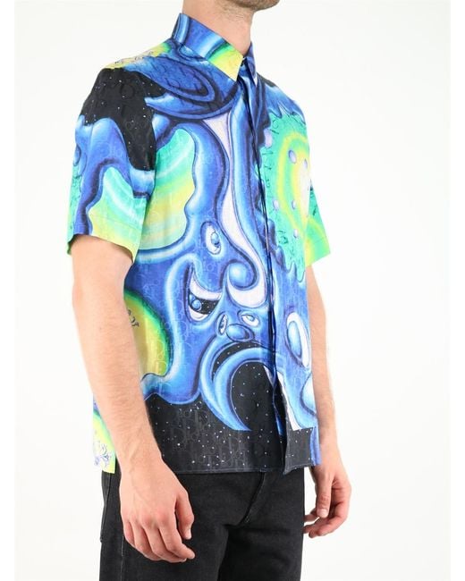 Dior Blue Homme X Kenny Scharf Graphic Printed Short Sleeve Shirt for men