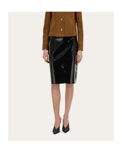 Ferragamo Black Patent Leather Pencil Skirt