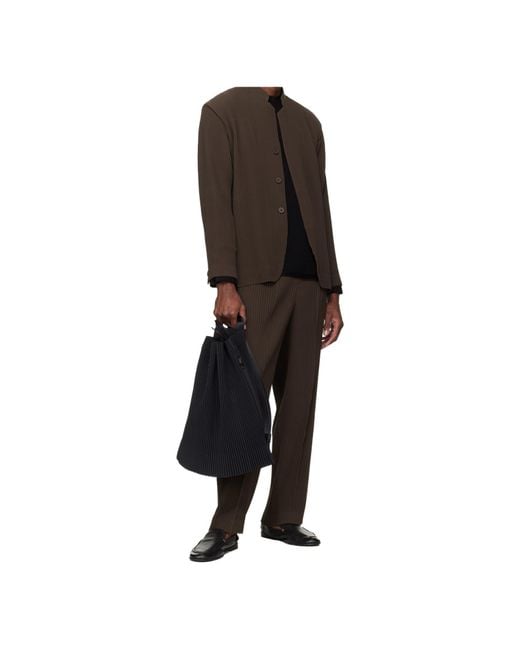 Homme Plissé Issey Miyake Brown Homme Plissé Issey Miyake Pleated Collarless Jacket for men