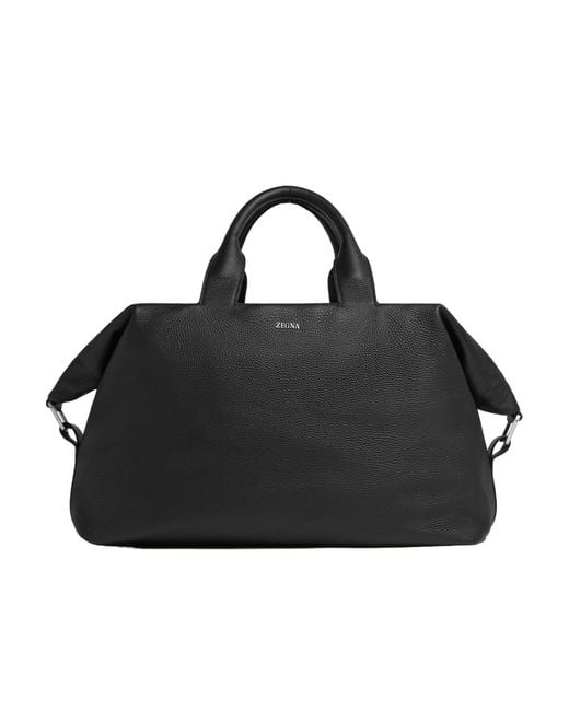 Zegna Black Raglan Deerskin Holdall for men