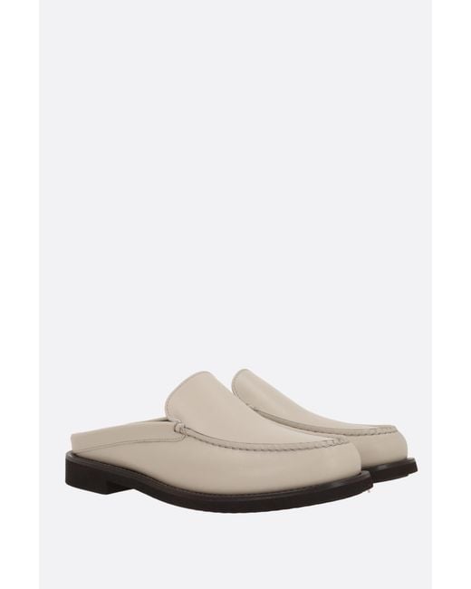 Brunello Cucinelli White Stitched Slip-On Loafers