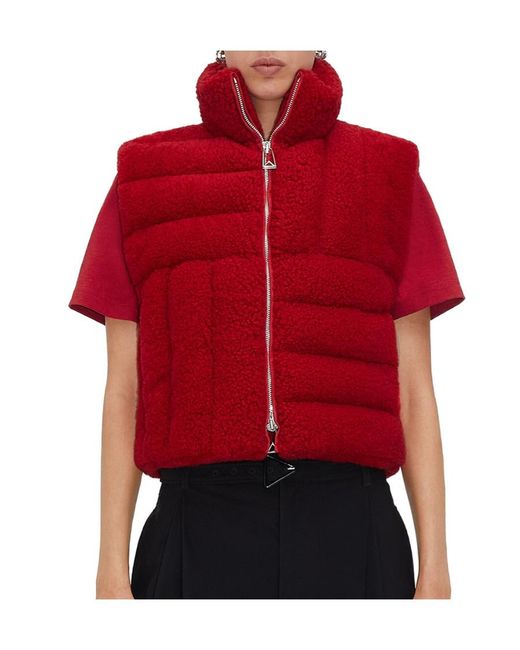Bottega Veneta Red Quilted Zip-Up Sleeveless Jacket