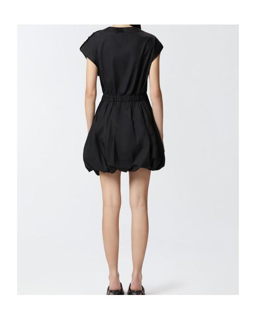 Pinko Black Asymmetric Neck Ruched Short Dress