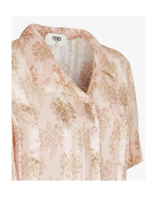 Fendi Natural Floral Printed Short Sleeved Shirt Dress
