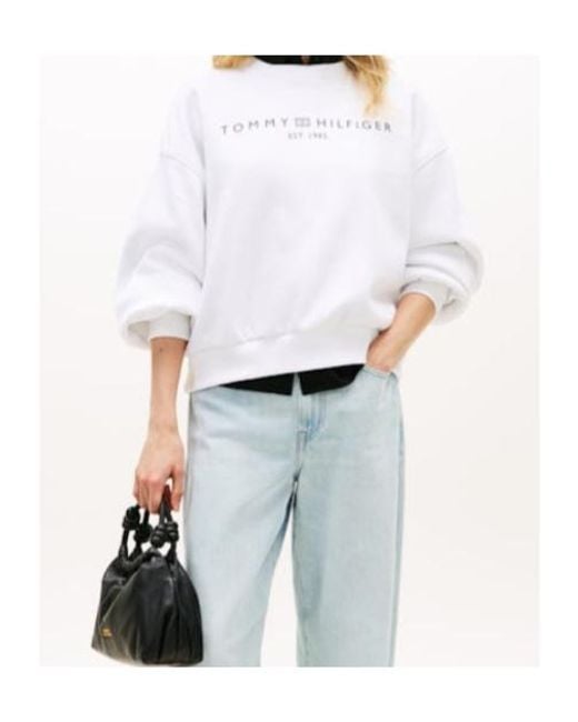 Tommy Hilfiger White Logo-Print Sweater