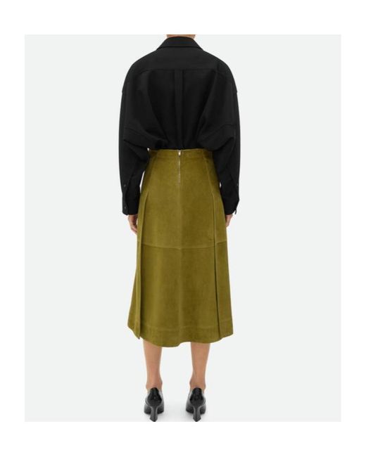 Bottega Veneta Yellow Leather Midi Skirt